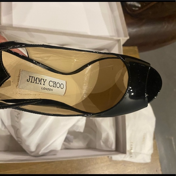 Jimmy Choo Peep-toe Patent Leather Slingback Platform Pumps - Picture 8 of 13